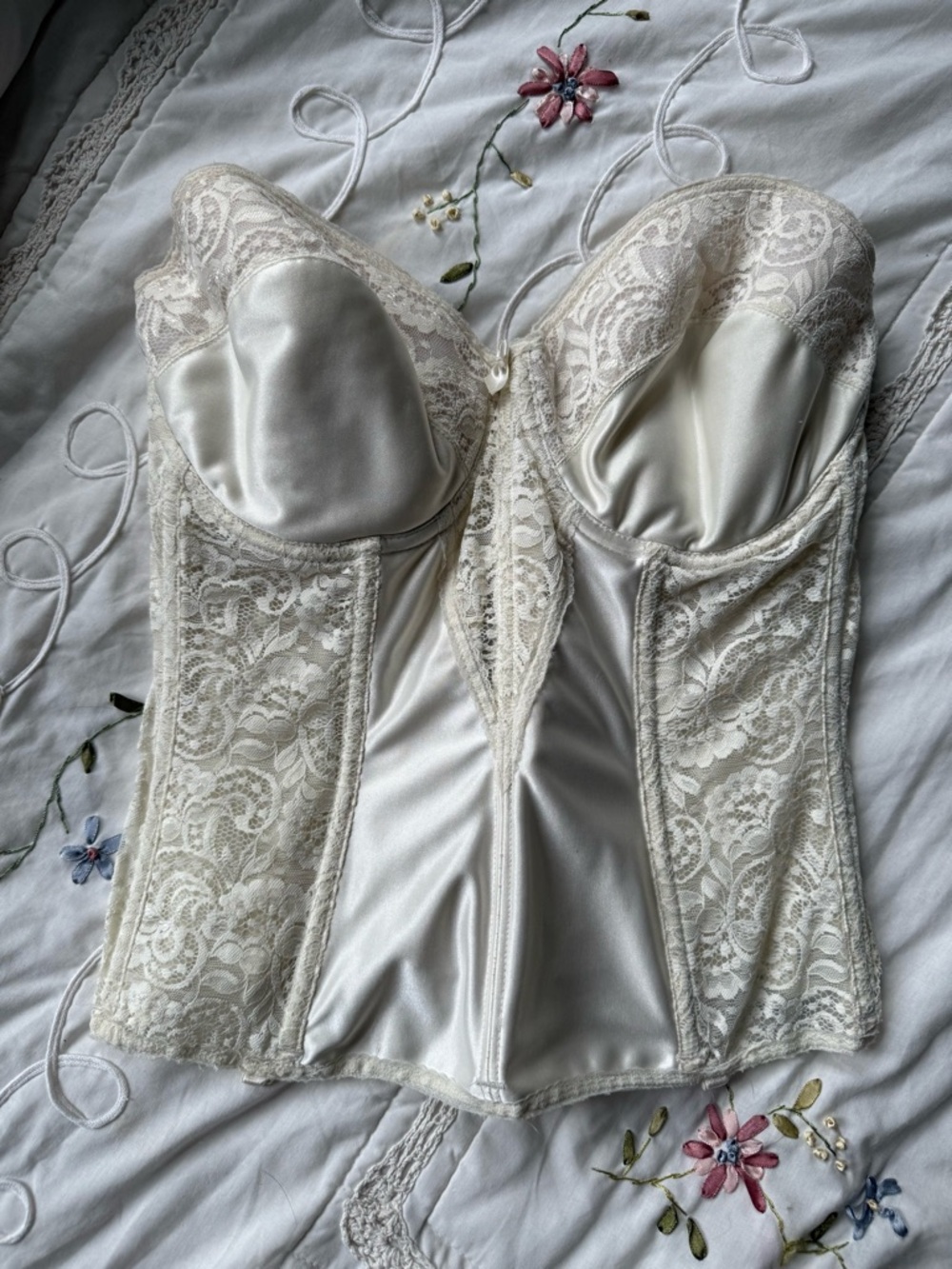 Ivory Lace Satin Longline Bustier Corset - Vintage